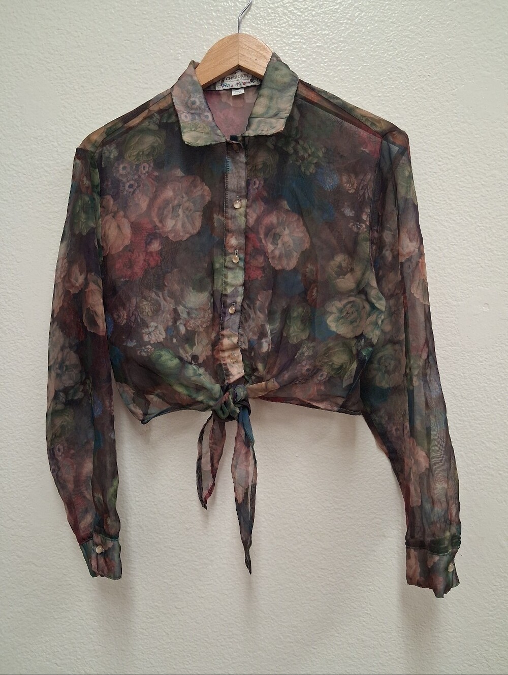 90s Cherokee Button Up Sheer Crop Top Women’s Size Medium USA